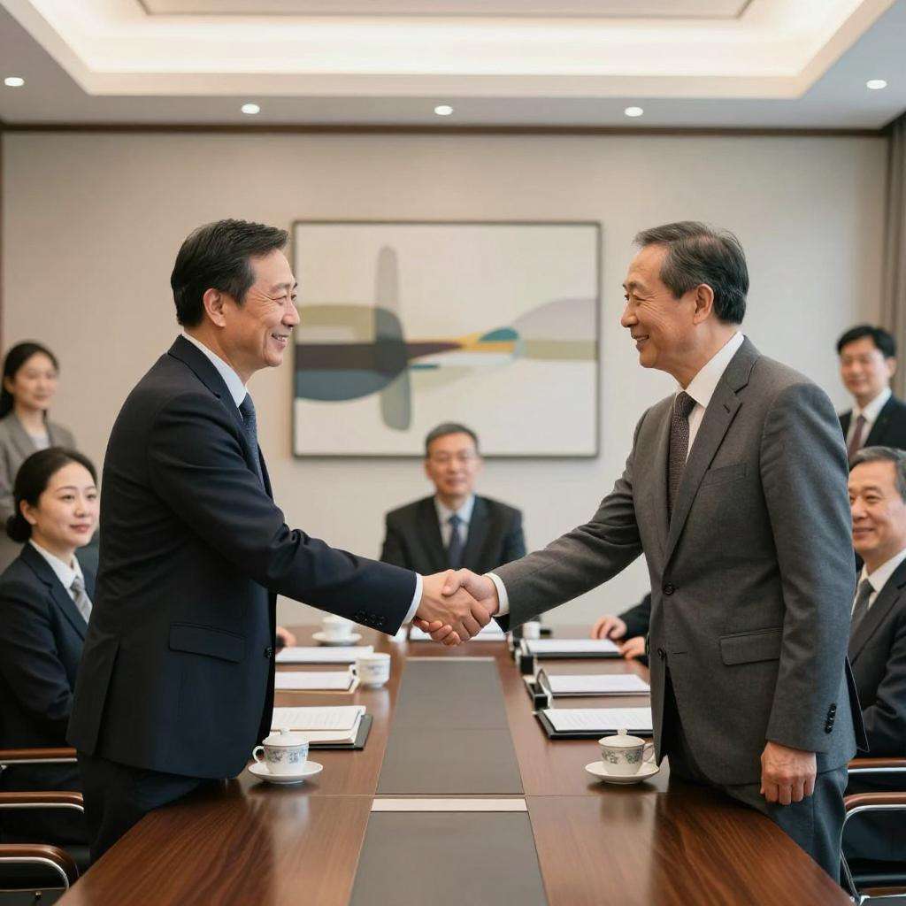 香港嘉华建材总经理徐应强与海螺集团董事长杨军交流