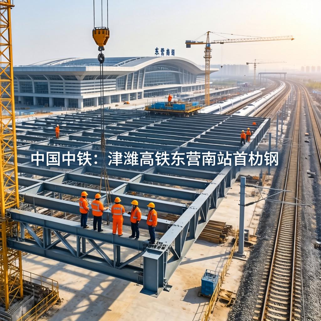 中国中铁：津潍高铁东营南站首榀钢屋架拼装滑移完成