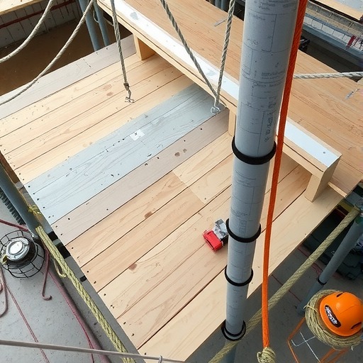 安全提醒：作业跳板搭设应满铺、绑扎